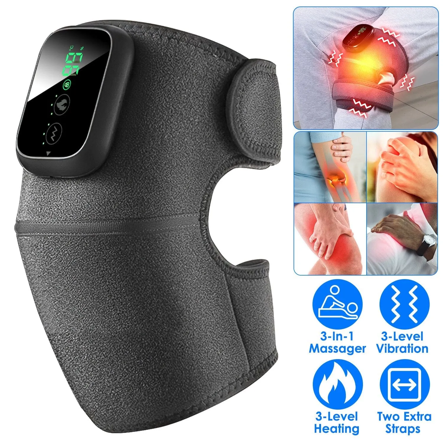 3-in-1 Heated Pads Massager with 3 Level Vibration