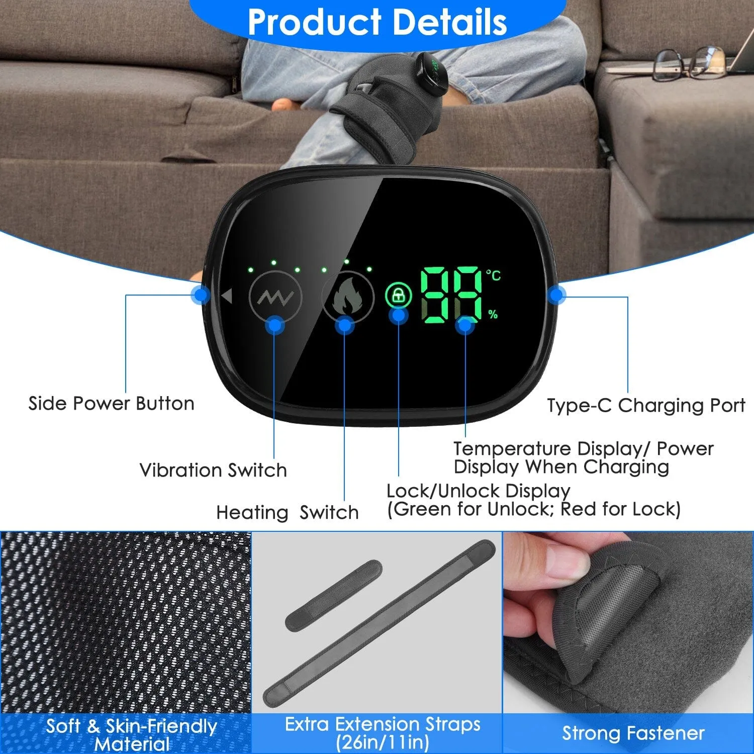 3-in-1 Heated Pads Massager with 3 Level Vibration