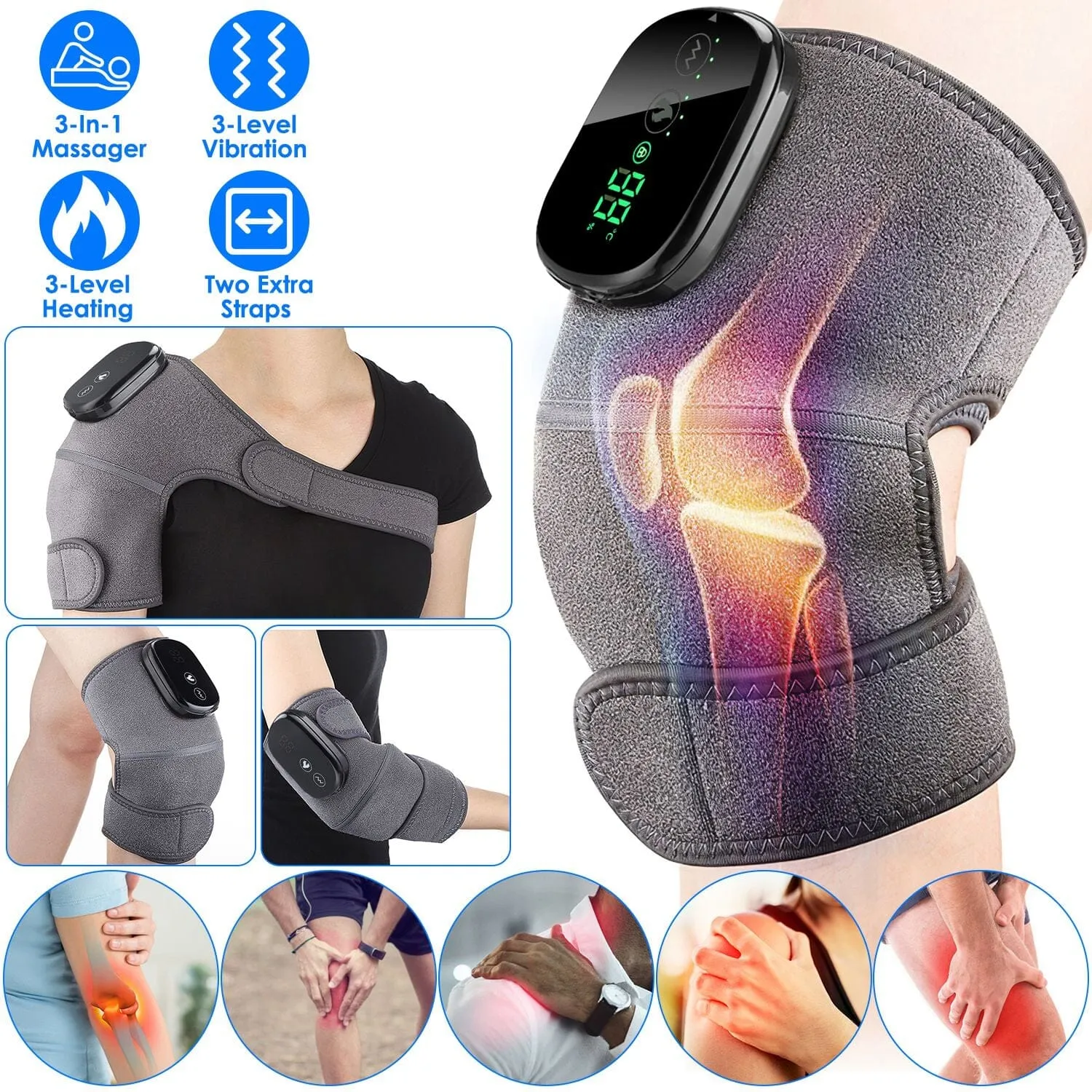 3-in-1 Heated Pads Massager with 3 Level Vibration