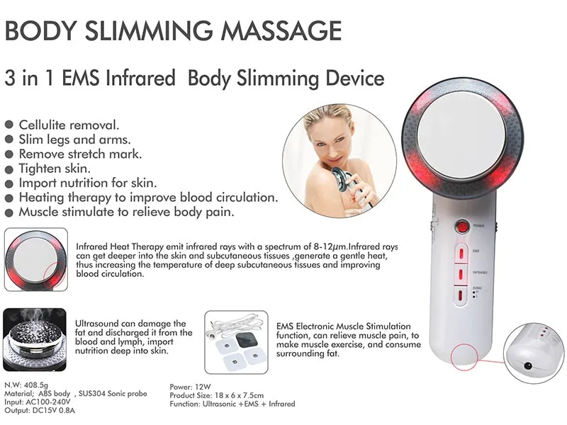 3 In 1 Ultrasonic Lipo Cavitation EMS Body Slimming Remove Fat Skin Lift Beauty Tool Cellulite Remover Weight Loss EMS Body Slimming Massager