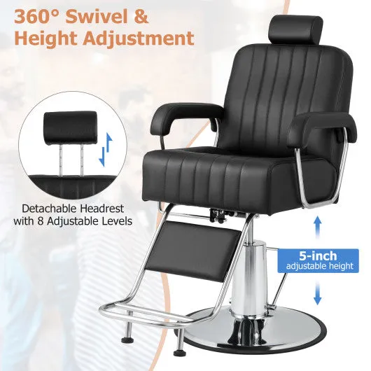 360 Degrees Swivel Salon Hydraulic Barber Chair with Adjustable Headrest and Reclining Backrest-Black