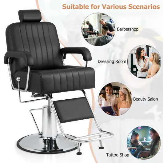 360 Degrees Swivel Salon Hydraulic Barber Chair with Adjustable Headrest and Reclining Backrest-Black