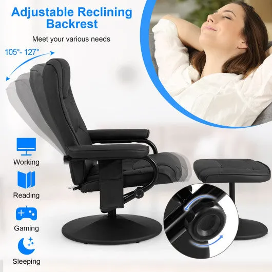 360°Swivel Massage Recliner Chair with Ottoman-Black