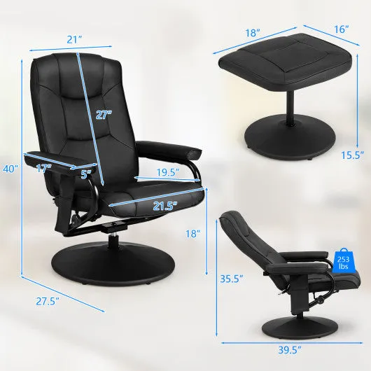 360°Swivel Massage Recliner Chair with Ottoman-Black