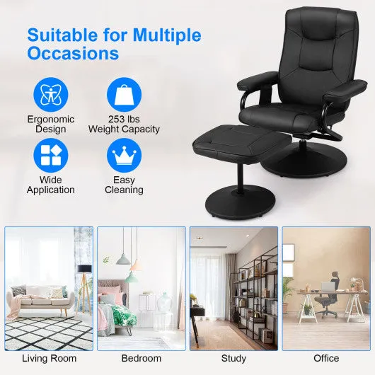 360°Swivel Massage Recliner Chair with Ottoman-Black