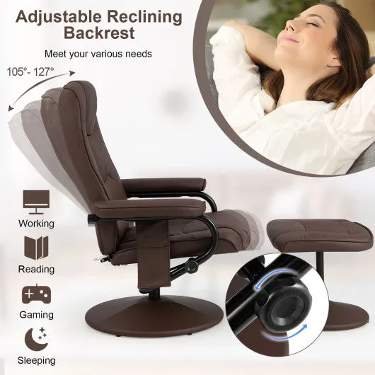360°Swivel Massage Recliner Chair with Ottoman-Brown