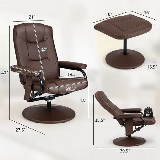360°Swivel Massage Recliner Chair with Ottoman-Brown