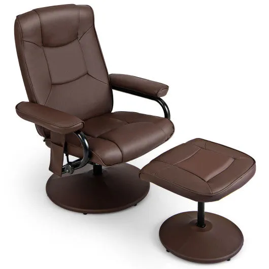 360°Swivel Massage Recliner Chair with Ottoman-Brown