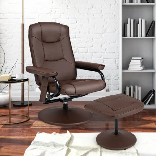 360°Swivel Massage Recliner Chair with Ottoman-Brown