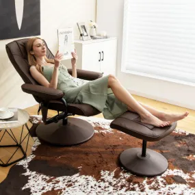 360°Swivel Massage Recliner Chair with Ottoman-Brown