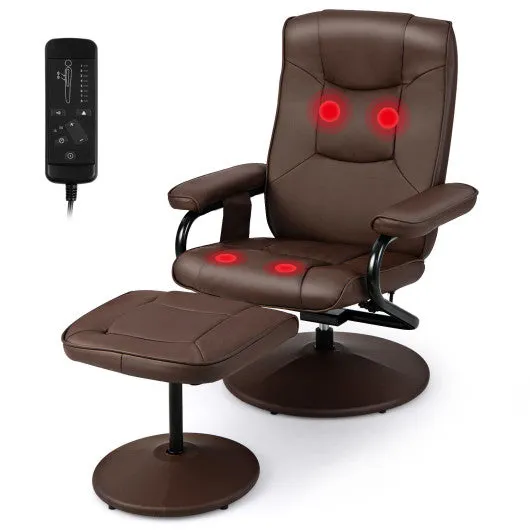 360°Swivel Massage Recliner Chair with Ottoman-Brown