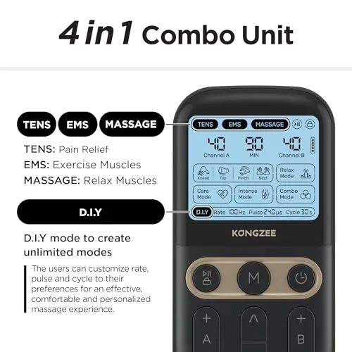 4 in 1 - D.I.Y & Tens Unit & EMS & Massage Muscle Stimulator, Dual Channel TENS Units Therapy Machine for Pain Relief, FDA Cleared Rechargeable Electronic Pulse Massager,with 12pcs Electrode Pads