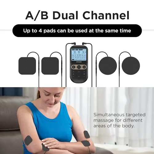 4 in 1 - D.I.Y & Tens Unit & EMS & Massage Muscle Stimulator, Dual Channel TENS Units Therapy Machine for Pain Relief, FDA Cleared Rechargeable Electronic Pulse Massager,with 12pcs Electrode Pads