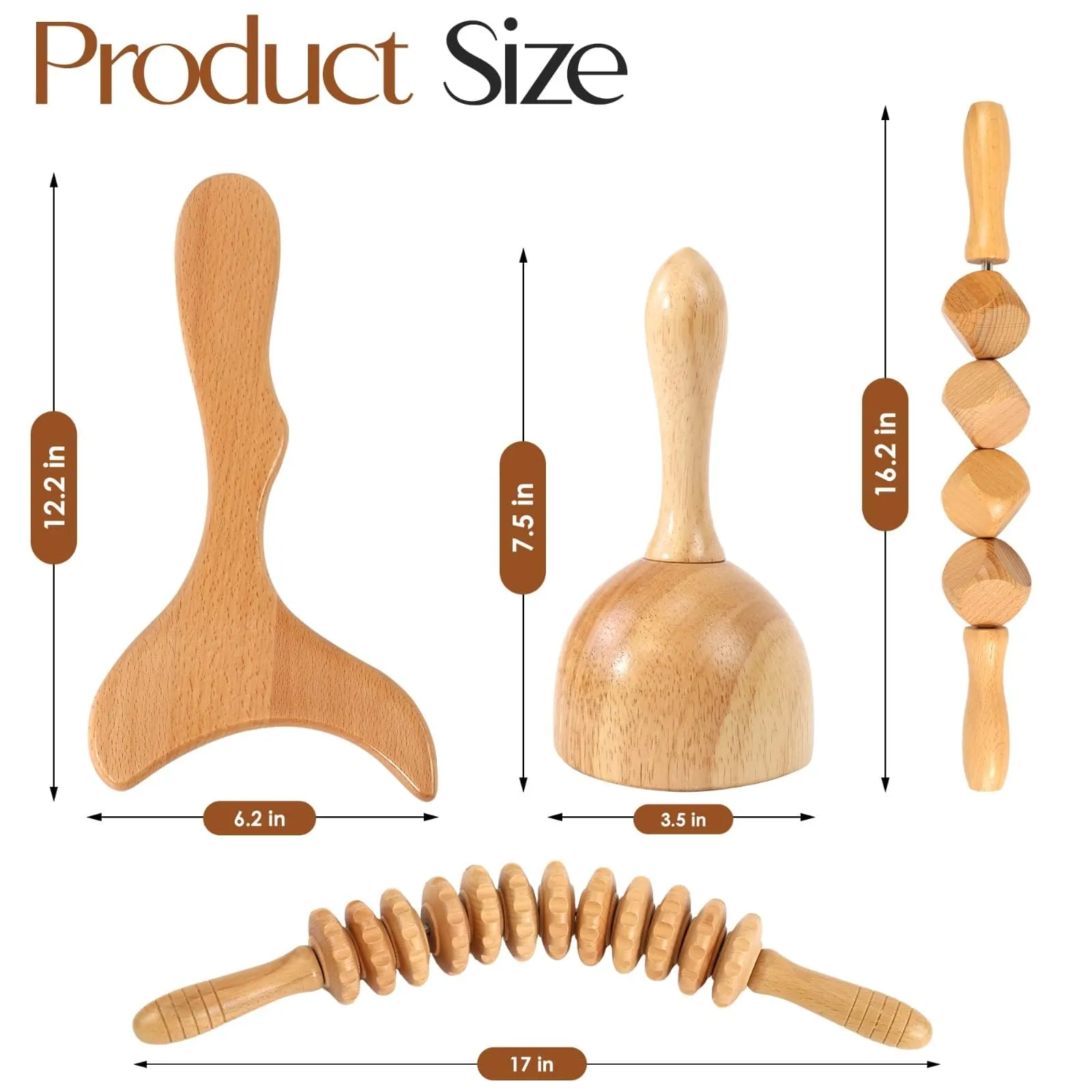 4 PCS Wood Therapy Massage Tools - Professional Maderoterapia Kit for Body Sculpting, Improving Circulation, and Muscle Relaxation