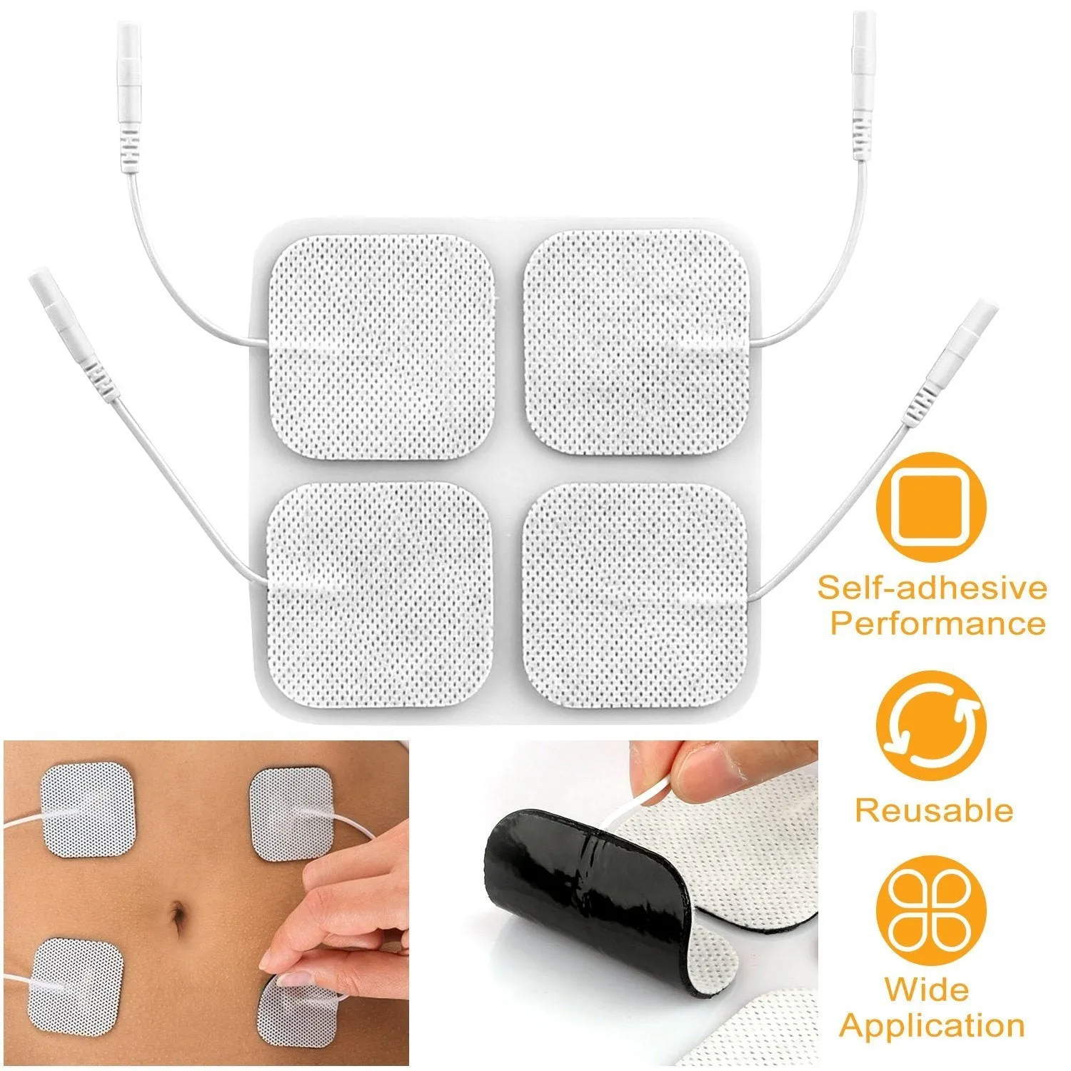 4-Piece: Reusable Self-Adhesive Replacement Electrode Pads