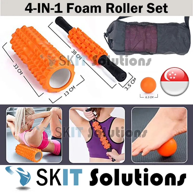 ★4in1 Yoga Gym Fitness Exercise Set★Massage Foam Roller Stick Ball Travel Bag★for Back Pain Muscle Physical Therapy★