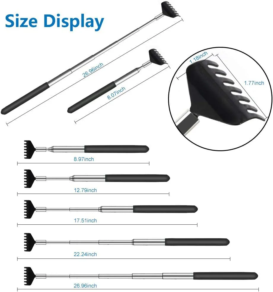 6 Pack Extendable - Portable Telescoping Metal Back Scratchers/Hand Massager with Soft Rubber Handles for Thanksgiving, Birthday, Christmas Gifts