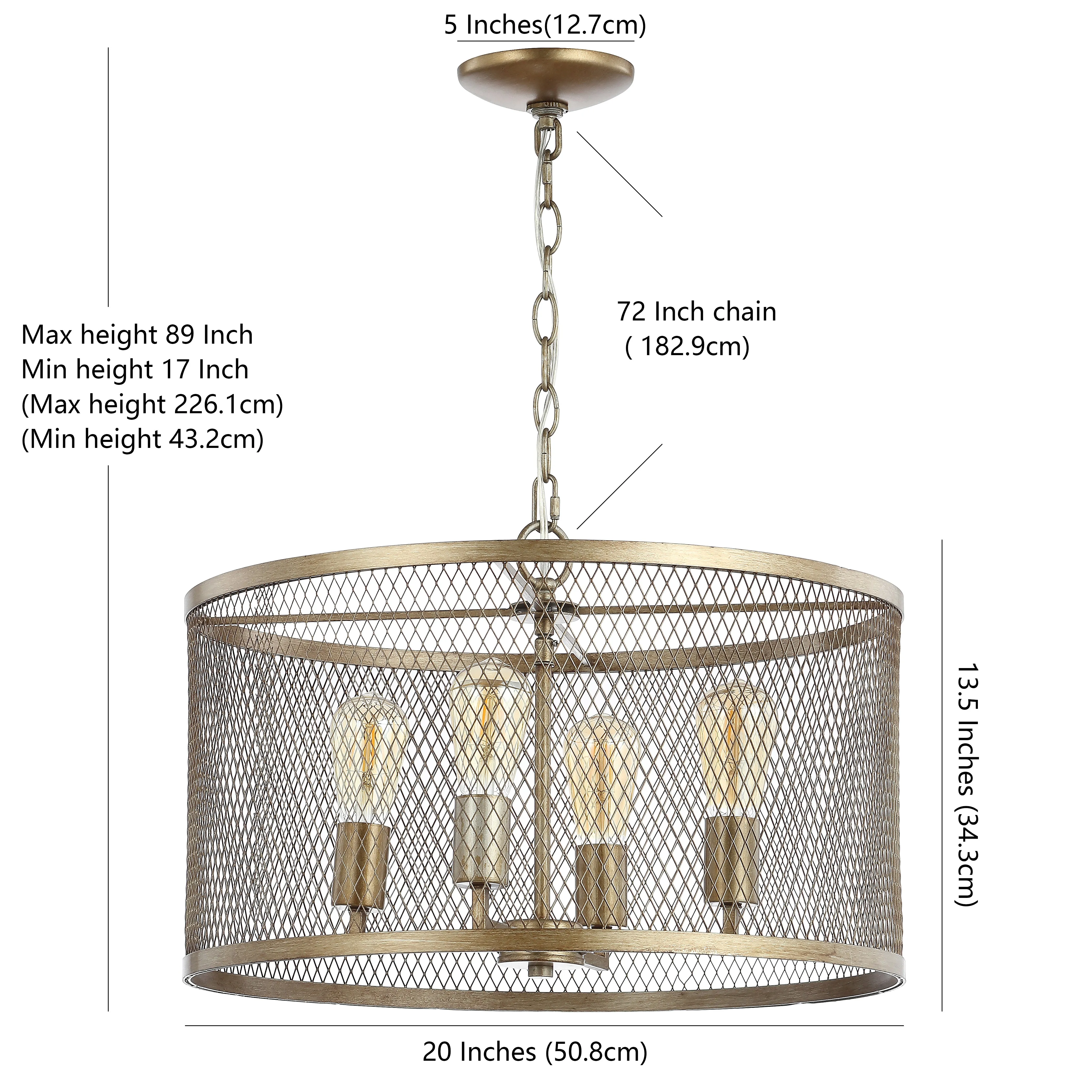 Albee 4-Light 20" Iron Adjustable Industrial Mesh LED Chandelier
