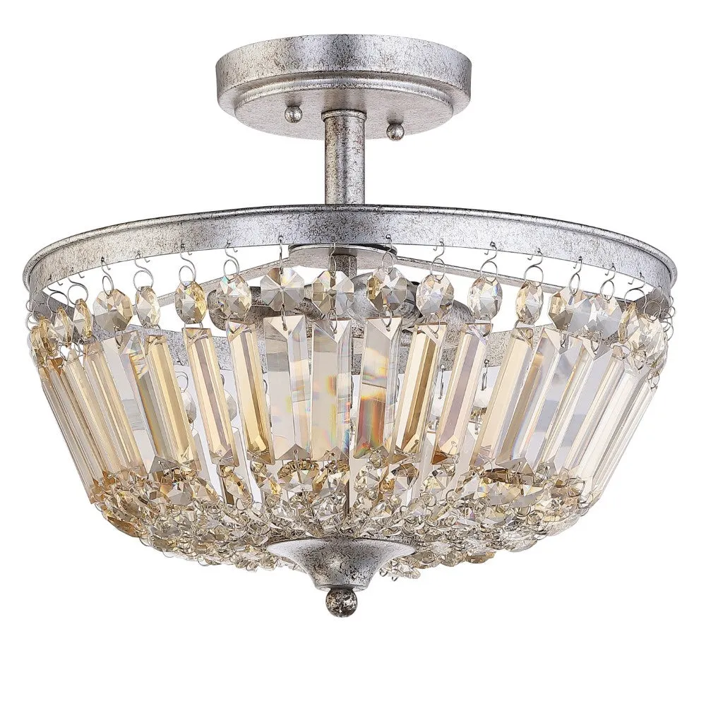 Alina 14.2" 3-Light Crystal / Metal LED Semi-Flush Mount