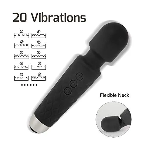 Allovers Personal Magic Waterproof Wand Massager, Mini Handheld Rechargeable Neck Shoulder Back Body Massage with 8 Powerful Speeds&20 Pulsating Patterns for Sports Recovery & Muscle Aches (Black)