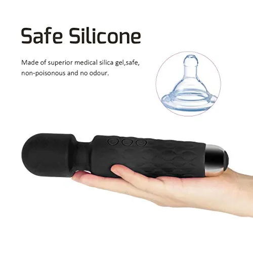 Allovers Personal Magic Waterproof Wand Massager, Mini Handheld Rechargeable Neck Shoulder Back Body Massage with 8 Powerful Speeds&20 Pulsating Patterns for Sports Recovery & Muscle Aches (Black)