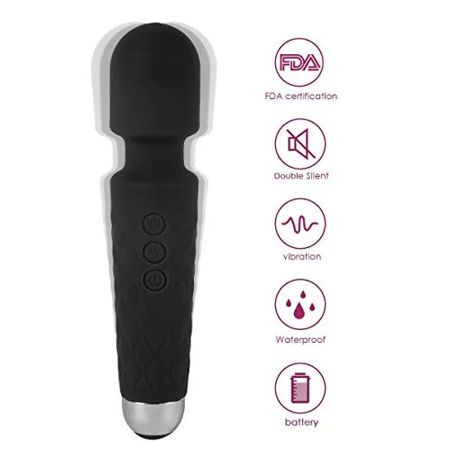Allovers Personal Magic Waterproof Wand Massager, Mini Handheld Rechargeable Neck Shoulder Back Body Massage with 8 Powerful Speeds&20 Pulsating Patterns for Sports Recovery & Muscle Aches (Black)