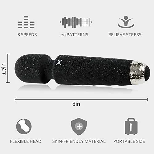 Allovers Personal Magic Waterproof Wand Massager, Mini Handheld Rechargeable Neck Shoulder Back Body Massage with 8 Powerful Speeds&20 Pulsating Patterns for Sports Recovery & Muscle Aches (Black)