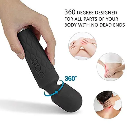 Allovers Personal Magic Waterproof Wand Massager, Mini Handheld Rechargeable Neck Shoulder Back Body Massage with 8 Powerful Speeds&20 Pulsating Patterns for Sports Recovery & Muscle Aches (Black)