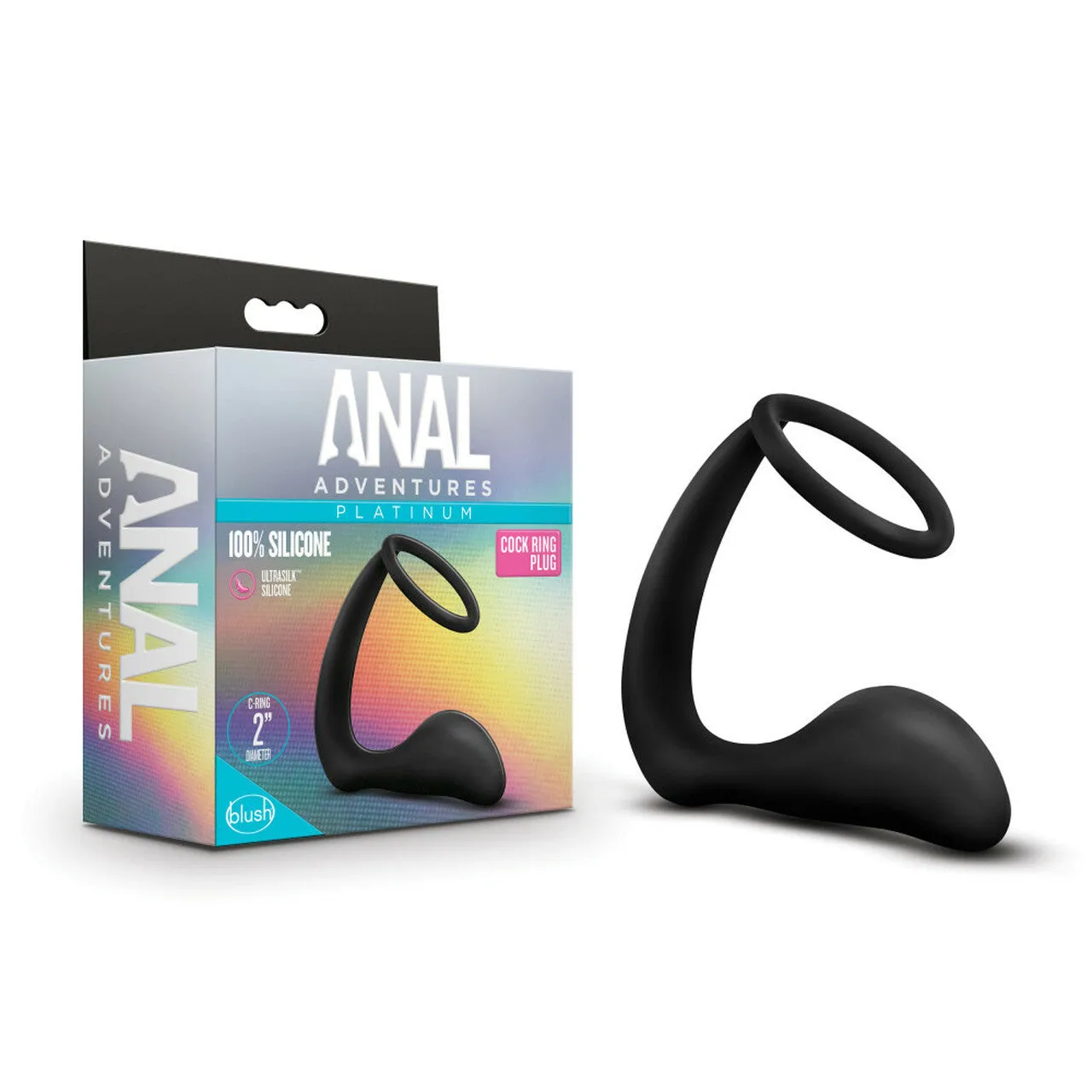 Anal Adventures Platinum Cock Ring Plug - Black