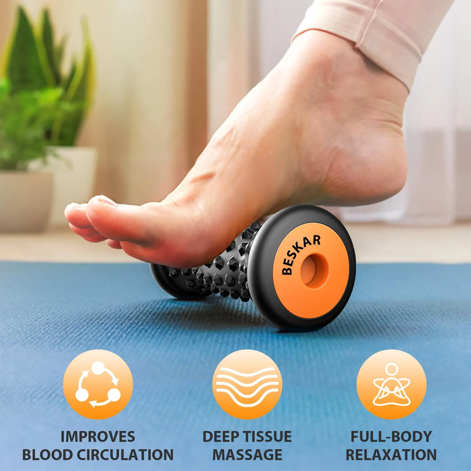 BESKAR Foot Massager Roller for Plantar Fasciitis Relief, Portable, Deep Tissue Muscle Massage, Foot Arch and Heel Pain, Reflexology Tool Black