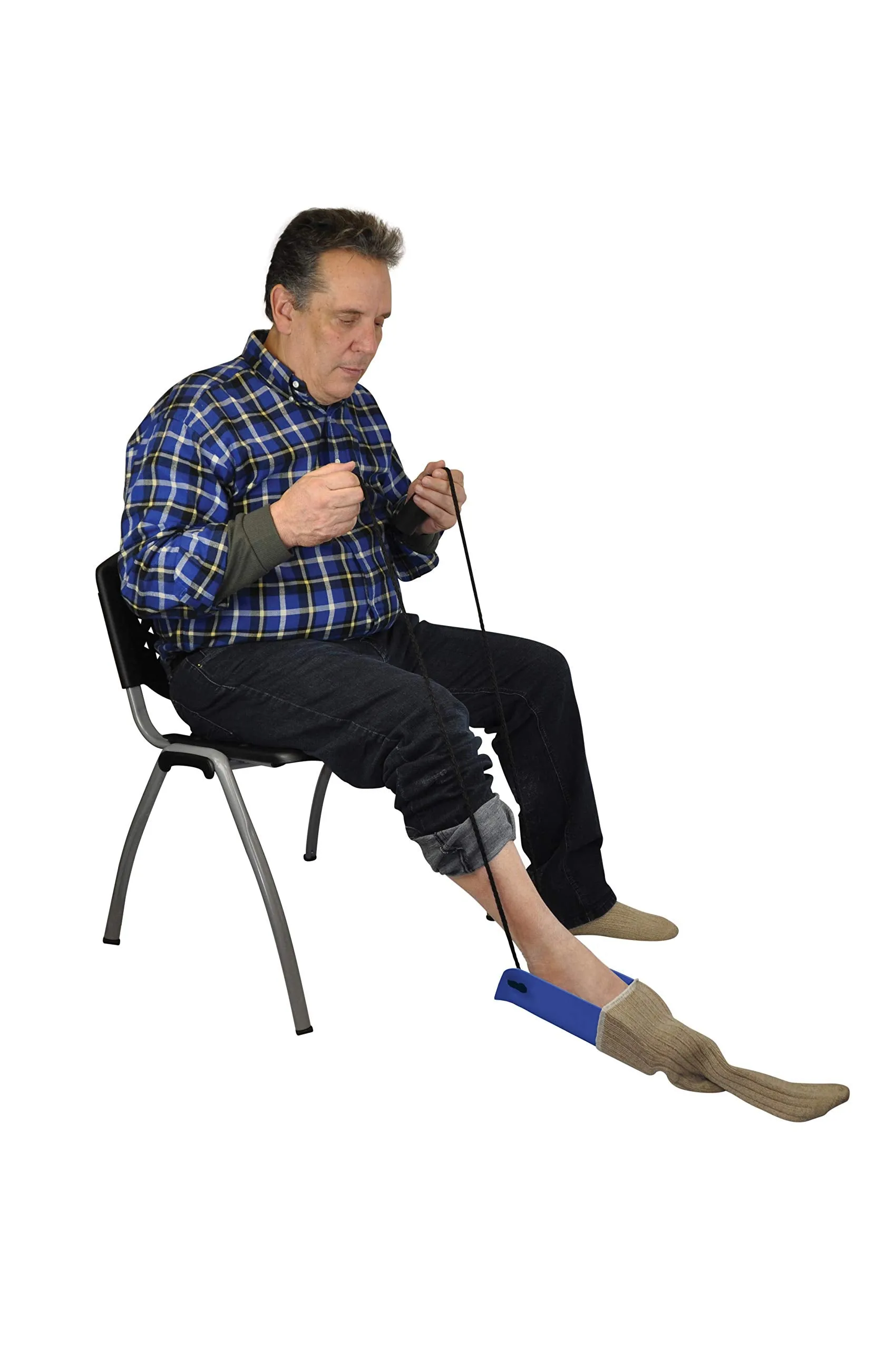 Blue Jay An Elite Healthcare Brand Get Your Sock On Formed Sock Aid for Undergoing Recovery Patients with Large Foam Handles and Wide Molded Plastic Frame | 30 inches Cord Length