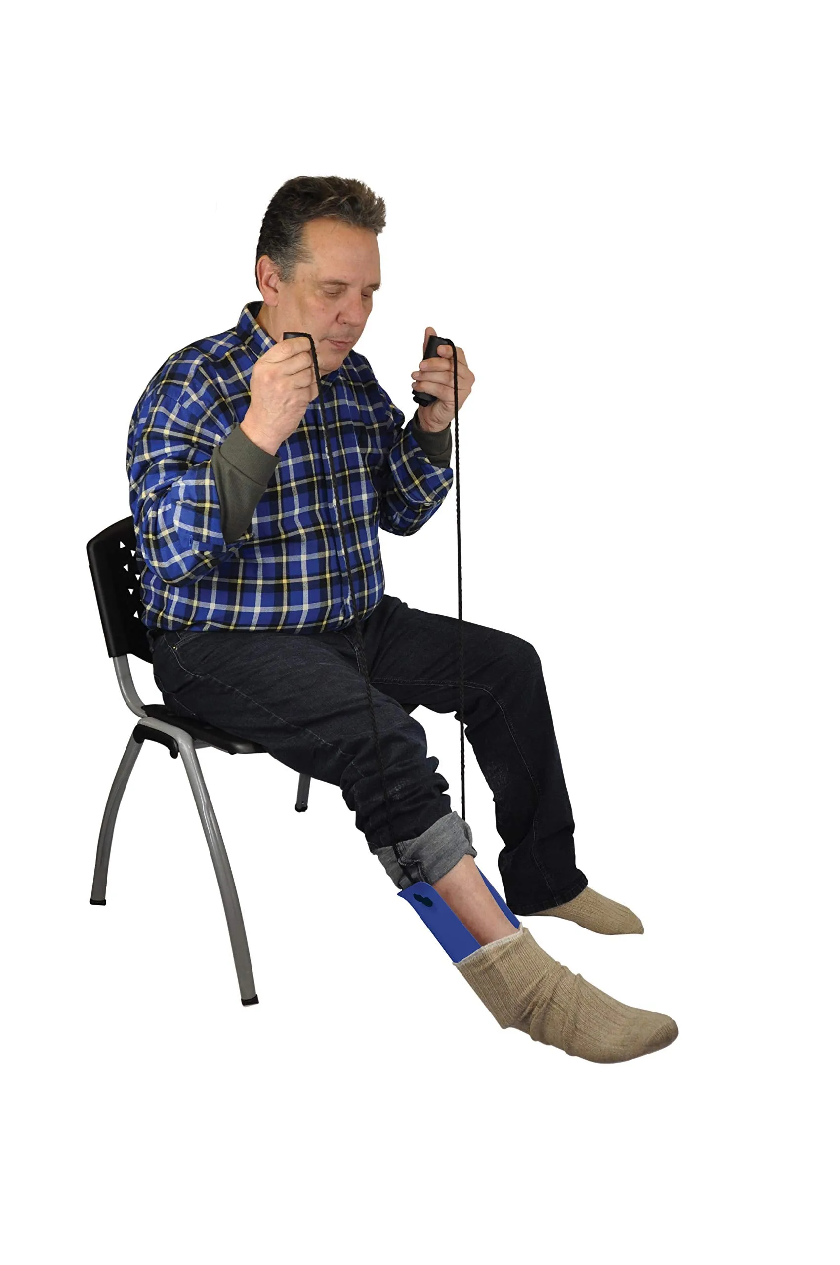 Blue Jay An Elite Healthcare Brand Get Your Sock On Formed Sock Aid for Undergoing Recovery Patients with Large Foam Handles and Wide Molded Plastic Frame | 30 inches Cord Length