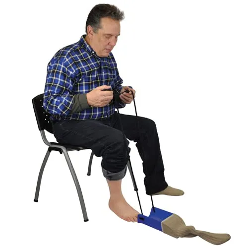 Blue Jay An Elite Healthcare Brand Get Your Sock On Formed Sock Aid for Undergoing Recovery Patients with Large Foam Handles and Wide Molded Plastic Frame | 30 inches Cord Length