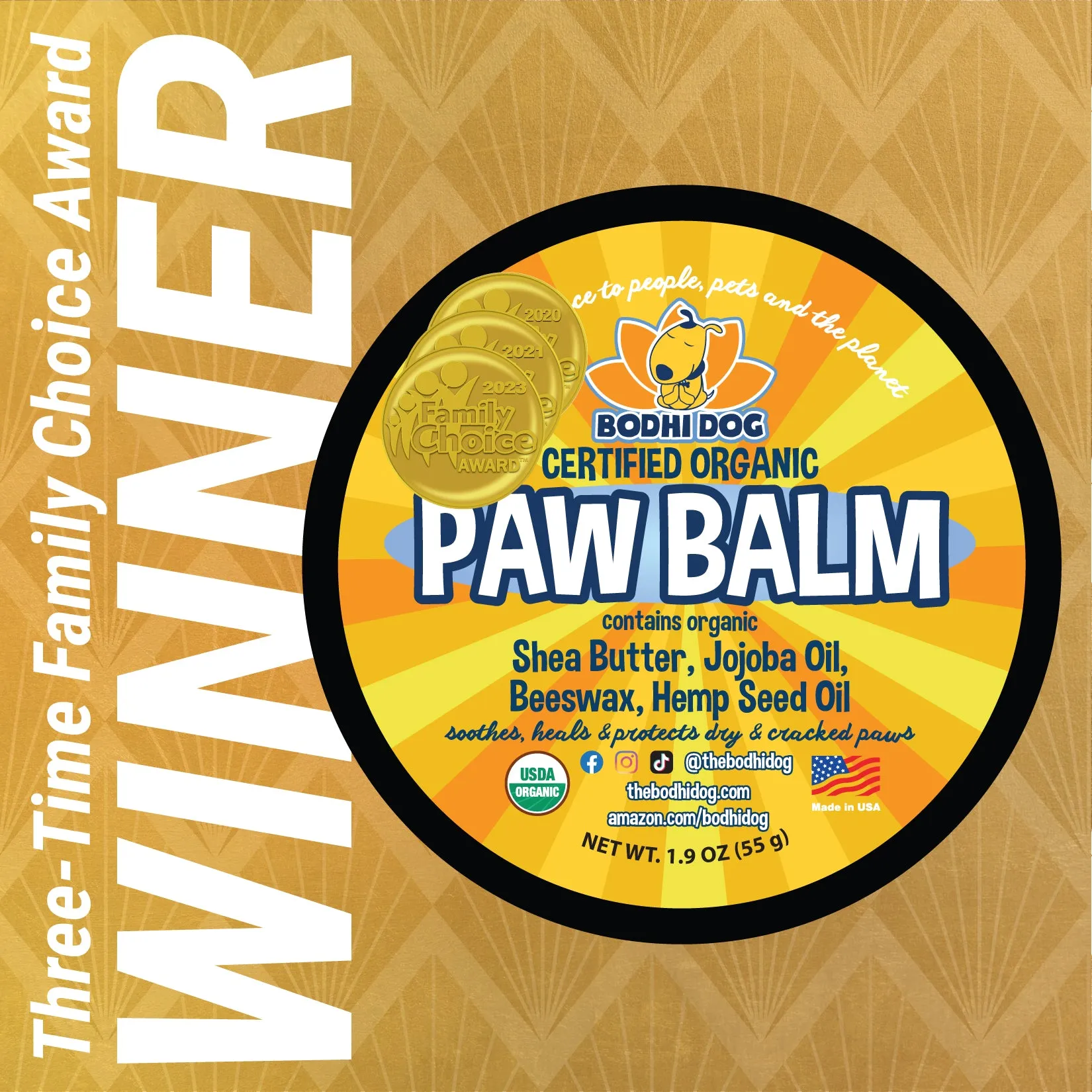 Bodhi Dog Paw Balm | USDA Certified Organic | Natural Soothing & Healing for Dry Cracking Rough Pet Skin | Protect & Restore Cracked and Chapped Dog and Cat Paws & Pads | Better Than Paw Wax | Made in USA