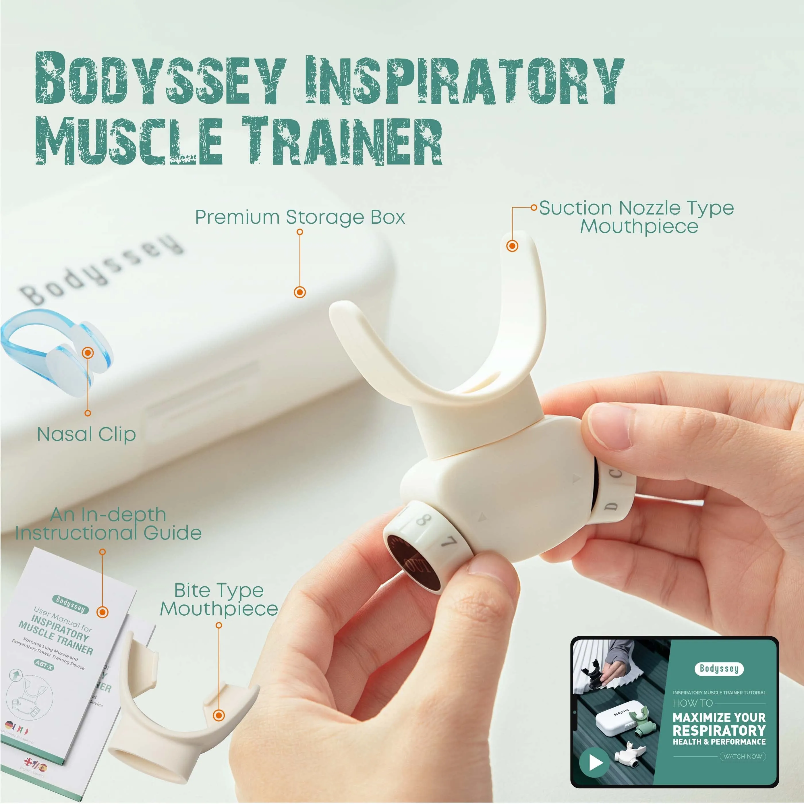 Bodyssey ABT-X Respiratory Muscle Trainer - Breathing Training Device for Lung Exercise and Strengthening(Ivory White)