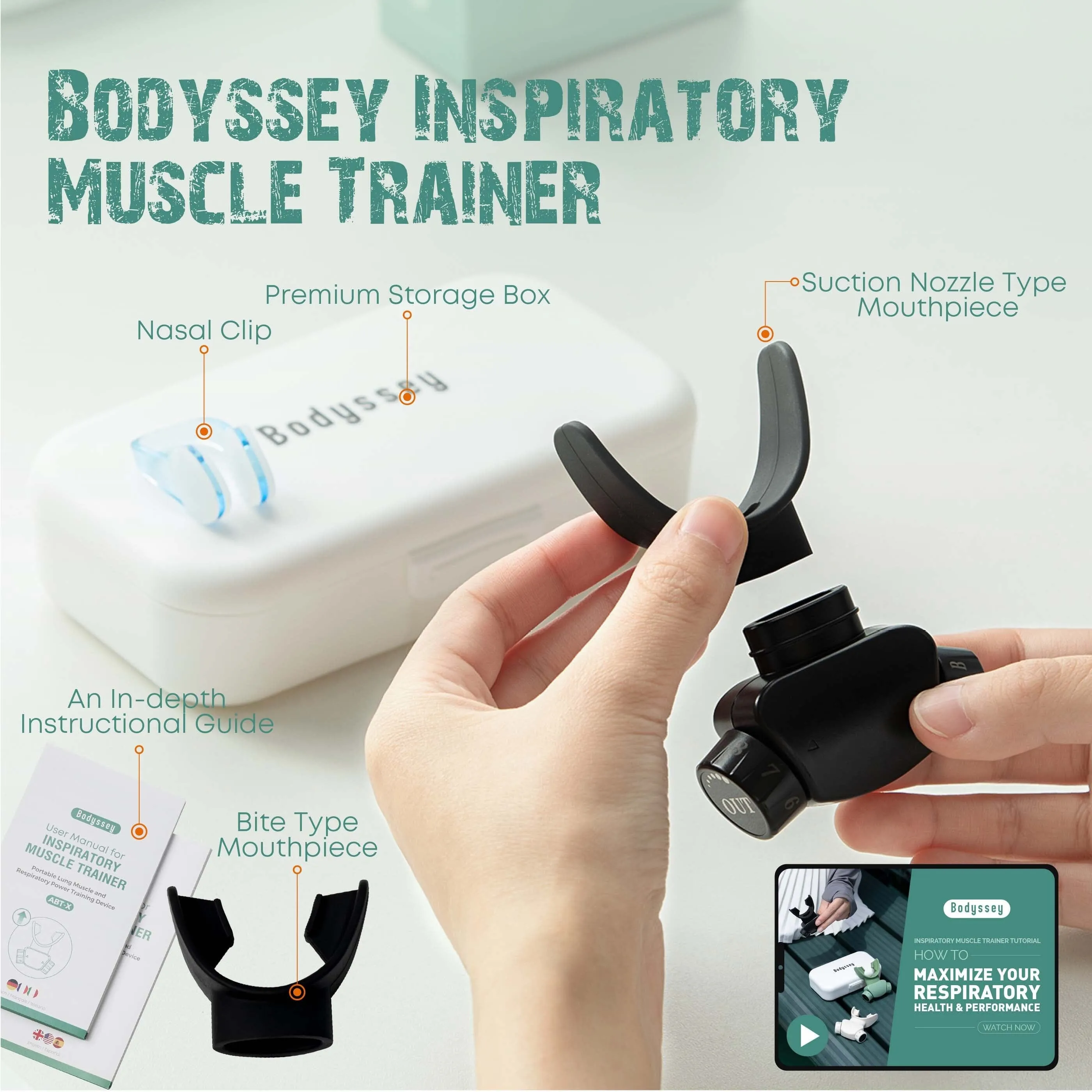 Bodyssey ABT-X Respiratory Muscle Trainer - Breathing Training Device for Lung Exercise and Strengthening(Matte Black)
