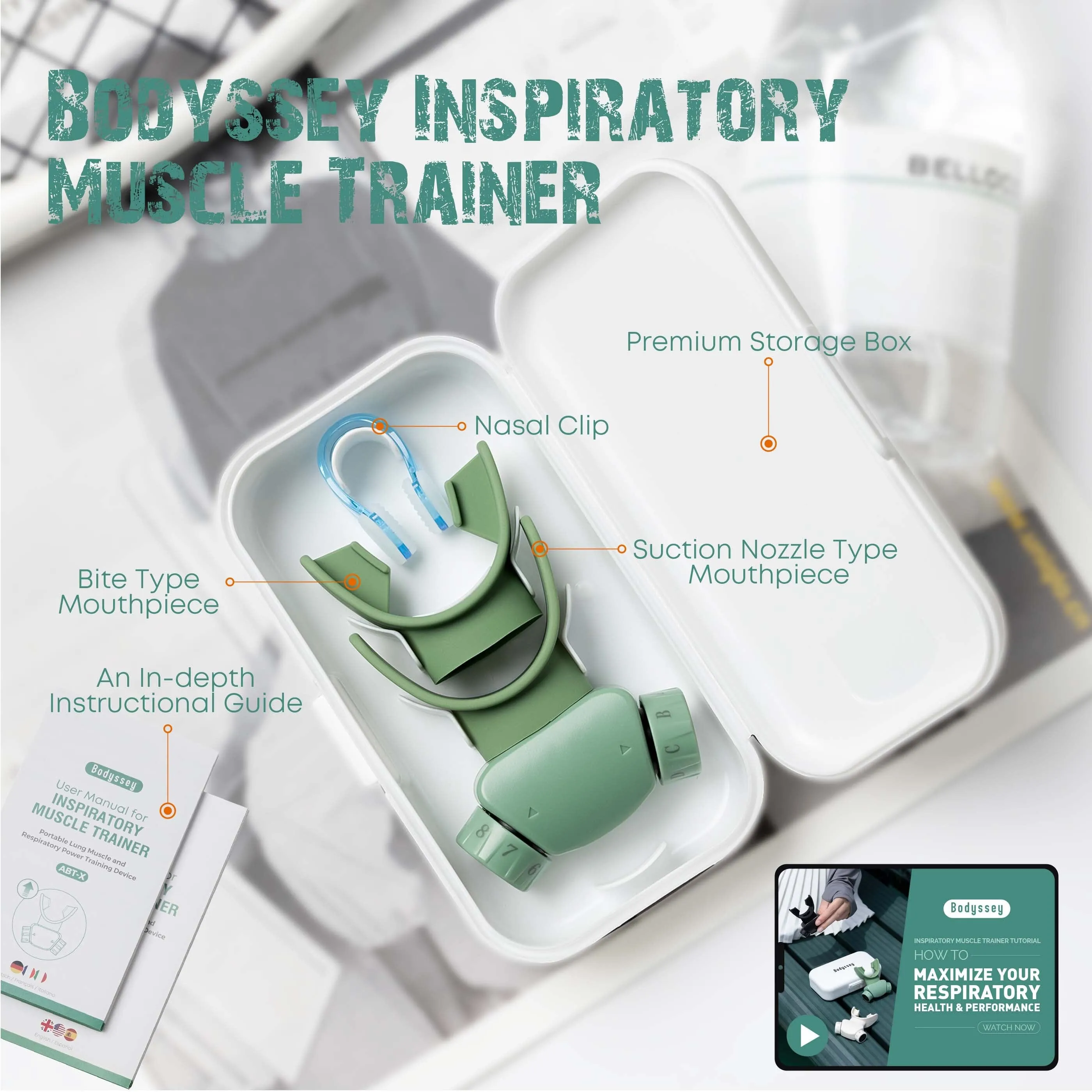 Bodyssey ABT-X Respiratory Muscle Trainer - Breathing Training Device for Lung Exercise and Strengthening(Matte Green)