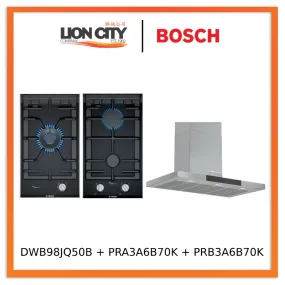 Bosch Series 6 DWB98JQ50B Wall-mounted cooker hood 90 cm   PRA3A6B70K Series 8 Domino gas hob 30 cm Ceramic, Black   PRB3A6B70K Series 8 Domino gas hob 30 cm Ceramic, Black
