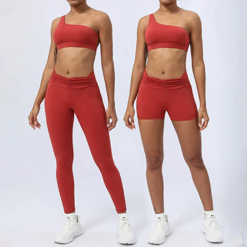 Buddha Stones 2Pcs Backless Asymmetrical Design Top Bra Shorts Leggings Pants Fitness Yoga Outfit Set