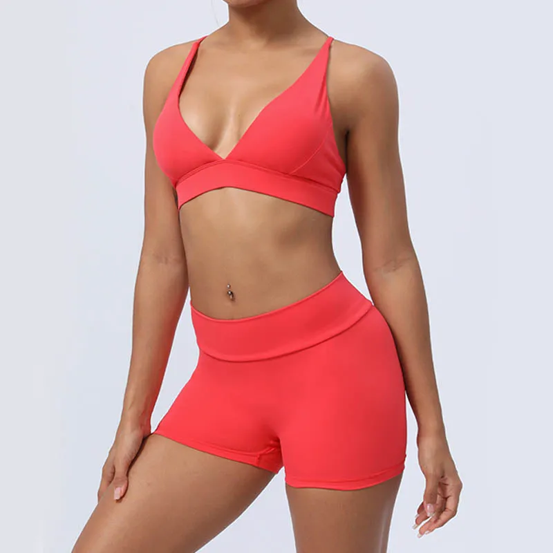 Buddha Stones 2-Piece Yoga Outfit Set - Backless Criss-Cross Strap Top, Bra, Shorts, and Leggings for Fitness