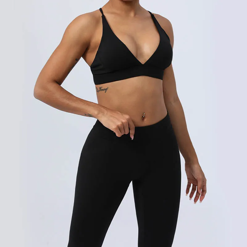 Buddha Stones 2-Piece Yoga Outfit Set - Backless Criss-Cross Strap Top, Bra, Shorts, and Leggings for Fitness
