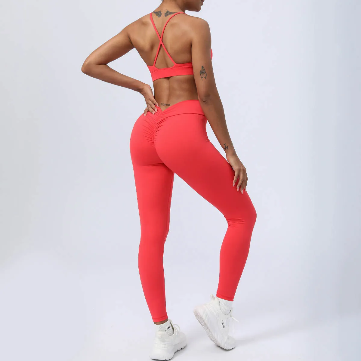 Buddha Stones 2-Piece Yoga Outfit Set - Backless Criss-Cross Strap Top, Bra, Shorts, and Leggings for Fitness
