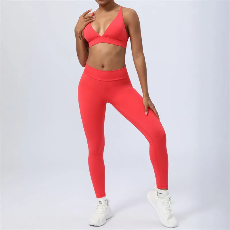 Buddha Stones 2-Piece Yoga Outfit Set - Backless Criss-Cross Strap Top, Bra, Shorts, and Leggings for Fitness