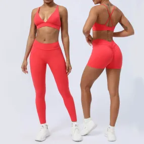 Buddha Stones 2-Piece Yoga Outfit Set - Backless Criss-Cross Strap Top, Bra, Shorts, and Leggings for Fitness