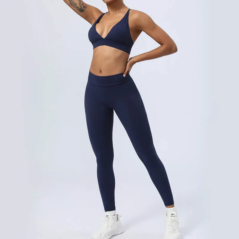 Buddha Stones 2-Piece Yoga Outfit Set - Backless Criss-Cross Strap Top, Bra, Shorts, and Leggings for Fitness