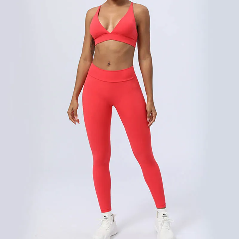 Buddha Stones 2-Piece Yoga Outfit Set - Backless Criss-Cross Strap Top, Bra, Shorts, and Leggings for Fitness