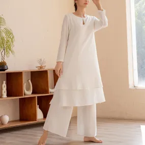 Buddha Stones 2Pcs Simple Design Tai Chi Meditation Yoga Clothing Top Pants Women's Set
