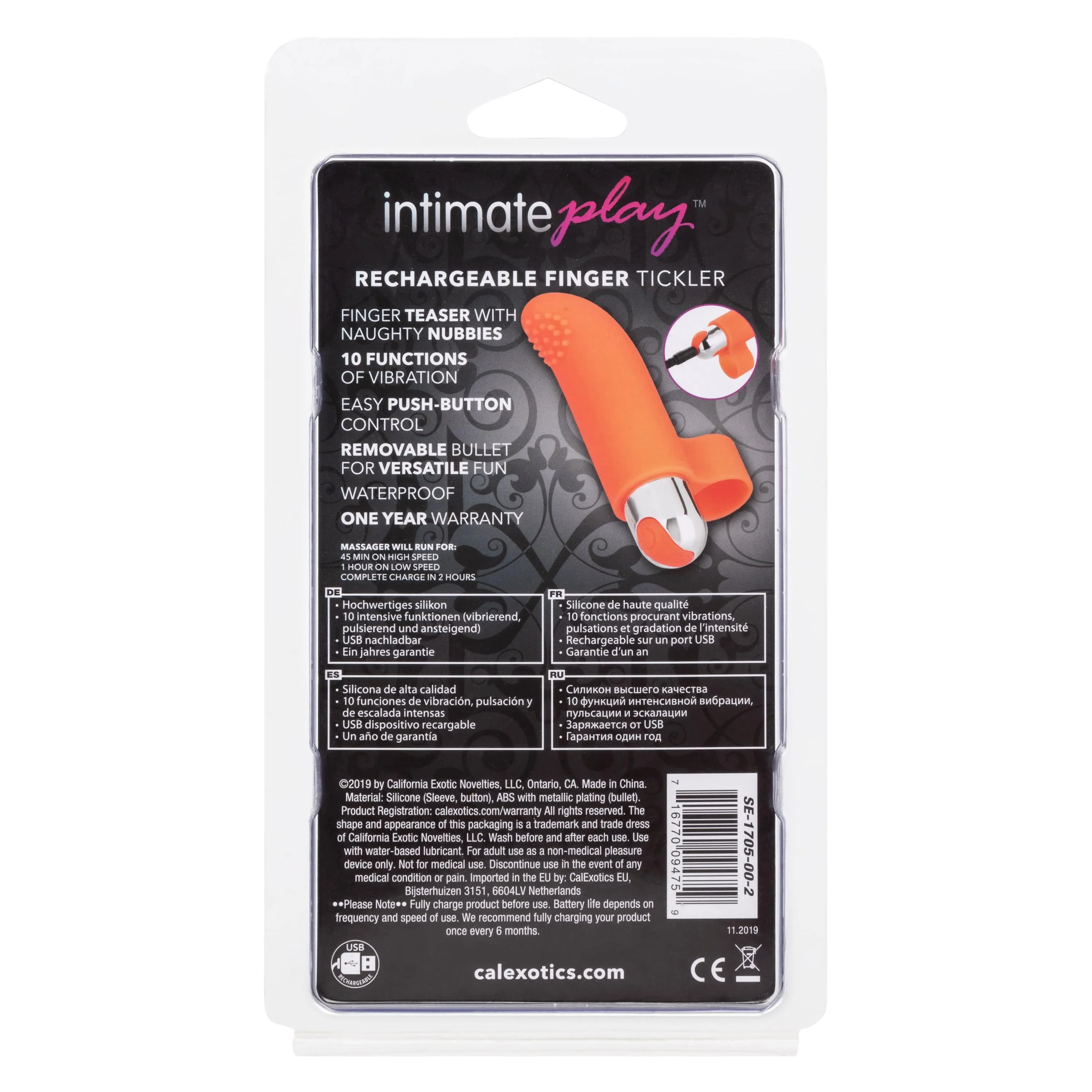 California Exotics - Intimate Play Rechargeable Finger Tickler Clit Massager (Orange)