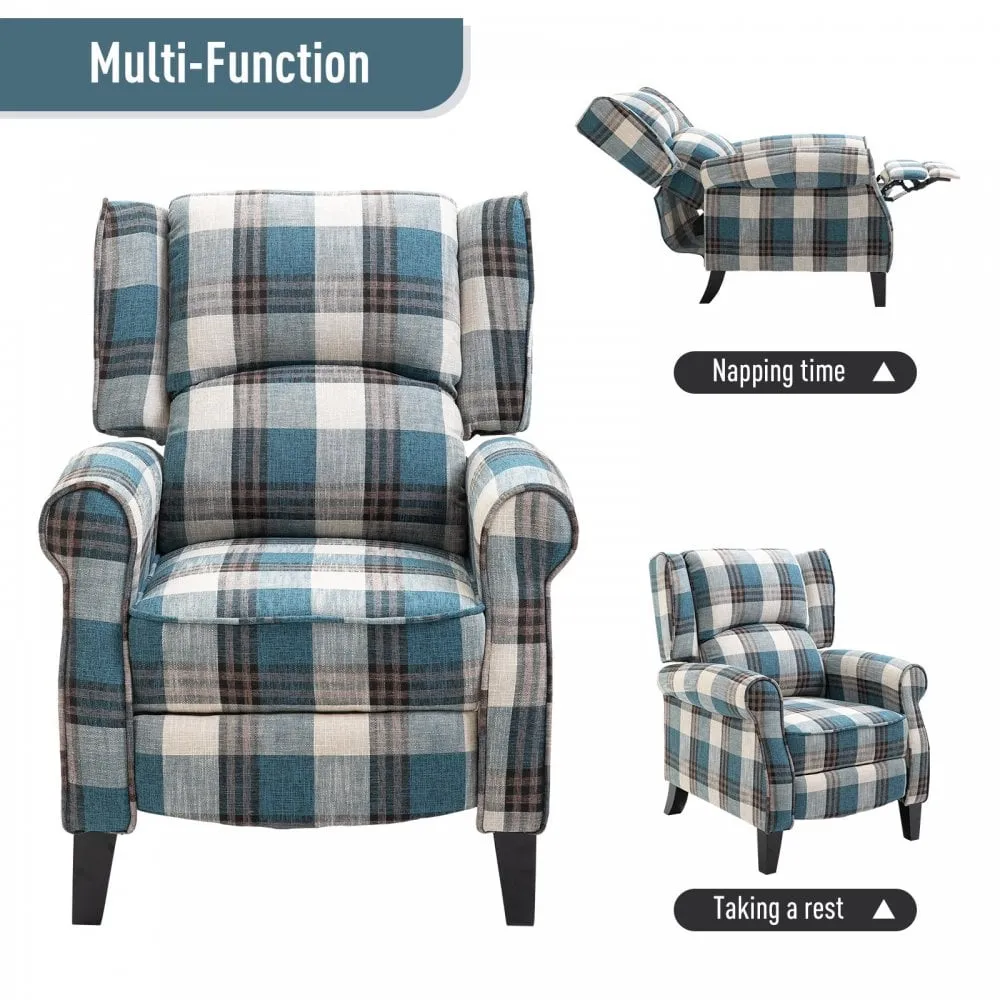 Check Armchair Plush Single Sofa Recliner for Living Room Blue