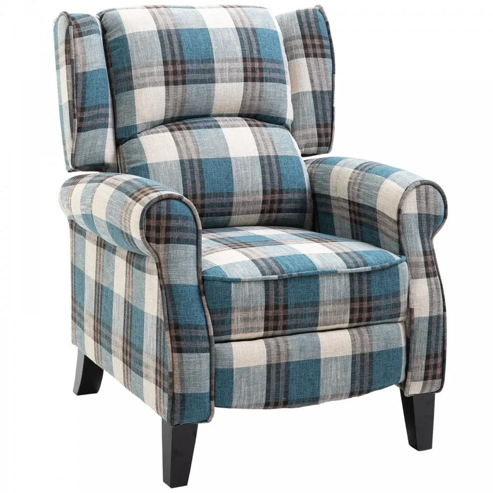 Check Armchair Plush Single Sofa Recliner for Living Room Blue